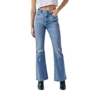 NWT HIDDEN Women's Happi High Rise Distressed Light Wash Denim Flare Jeans